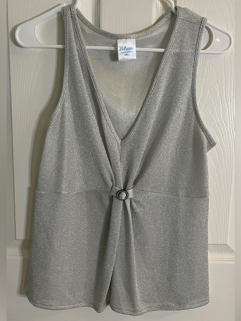 Silver Sleeveless V-Neck Knot Front Top